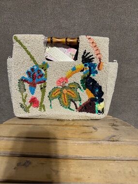 Handcrafted In India Beaded Bag with Toucan NWT